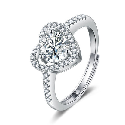 Women’s imitation moissan diamond halo ring with pavé band in silver tone