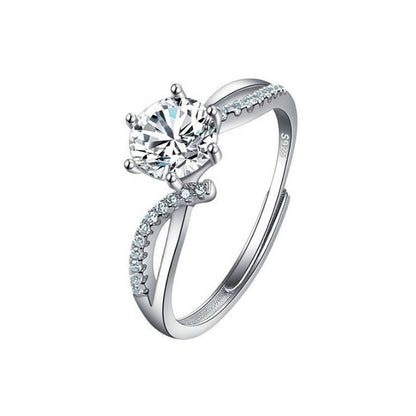 CJ women's silver imitation moissan diamond ring with solitaire center stone and pave band