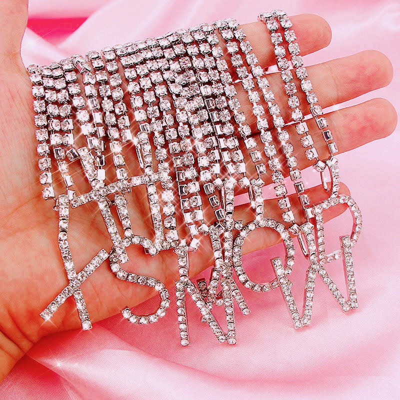26 Letters Pendant Necklace Shiny Rhinestone Necklace Women by edenista