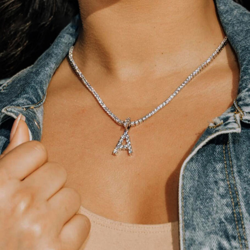 26 Letters Pendant Necklace Shiny Rhinestone Necklace Women by edenista