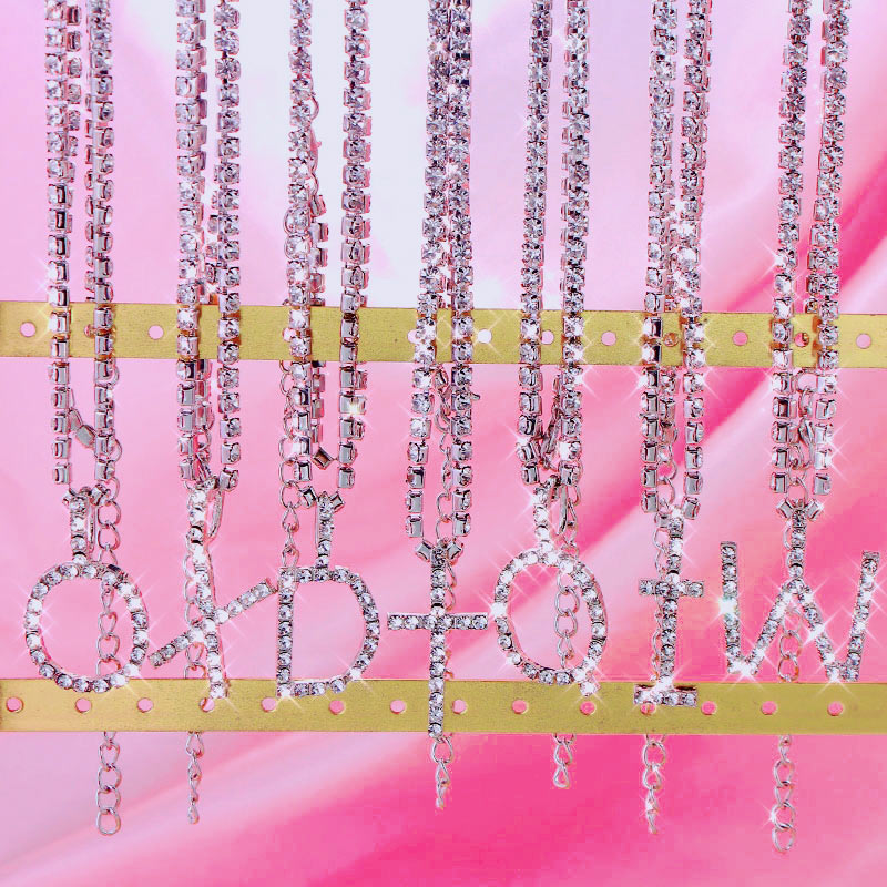 26 Letters Pendant Necklace Shiny Rhinestone Necklace Women by edenista