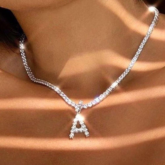 26 Letters Pendant Necklace Shiny Rhinestone Necklace Women by edenista