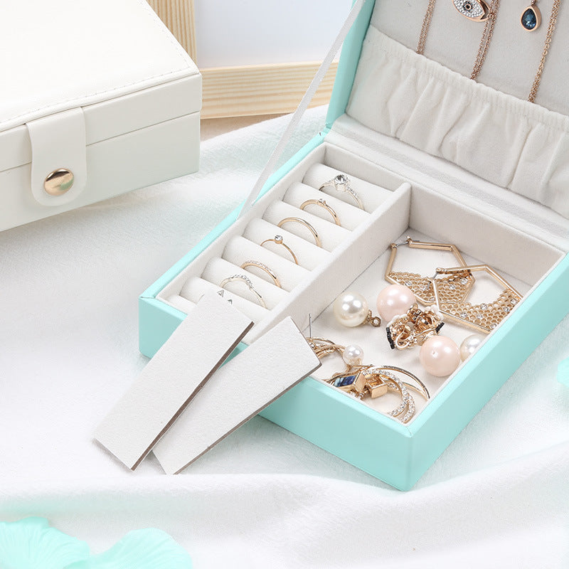 Jewelry storage box by edenista, mint PU leather, square portable case with ring slots and jewelry compartments.