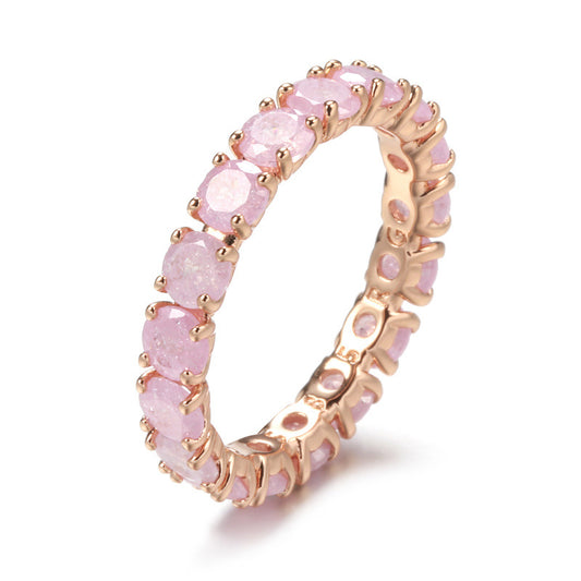 French Retro Champagne Gold Blue Ice Flower Zirconium Full Diamond Ring by edenista