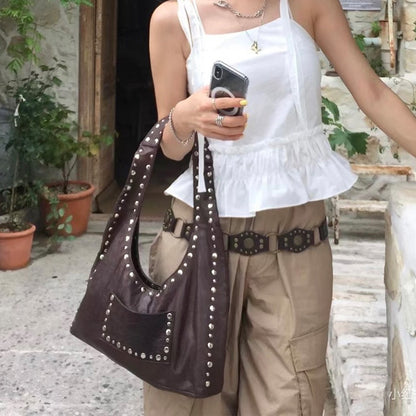 Retro Rivet Shoulder Underarm Bag by edenista