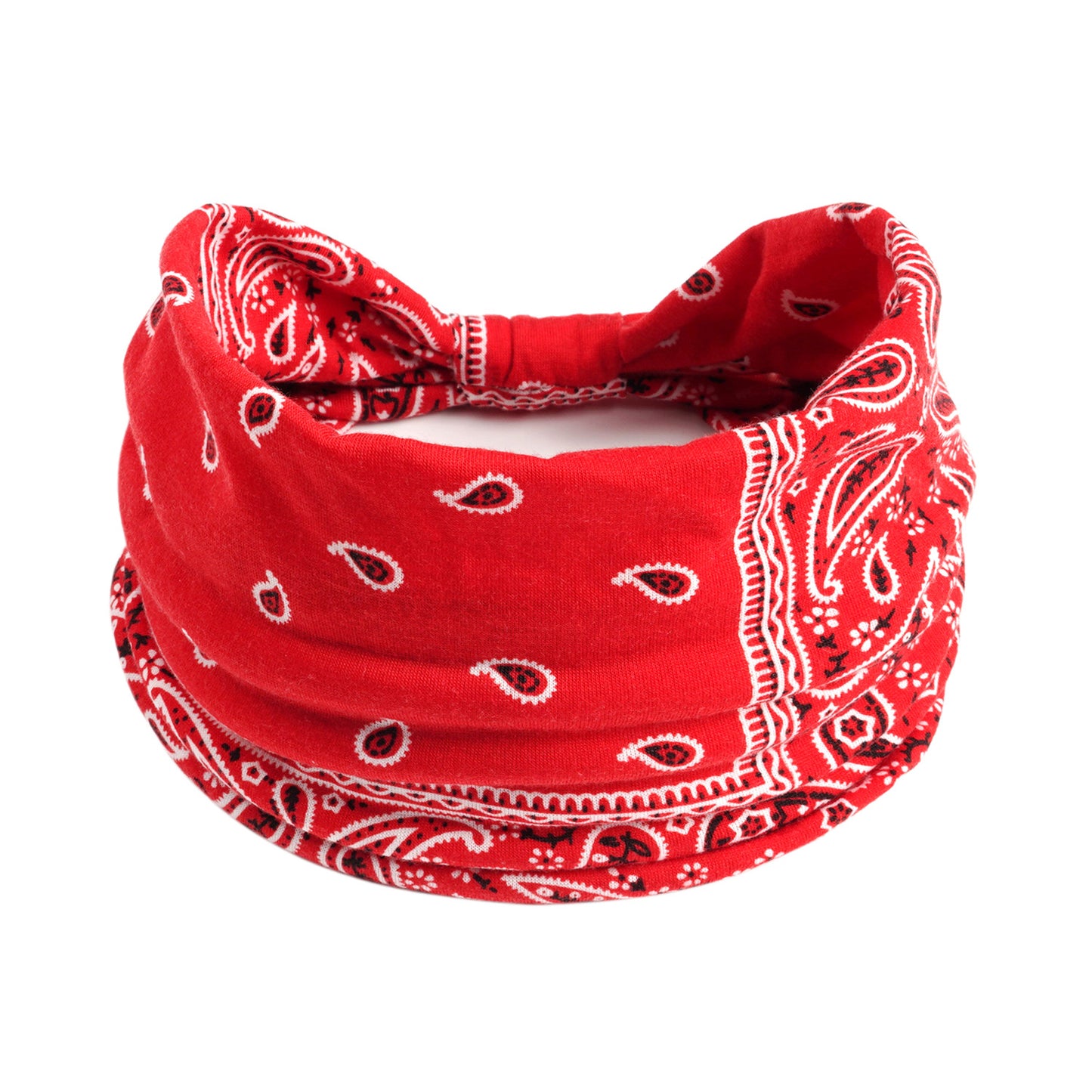 Bohemian Cashew yoga sports headband in red paisley bandana pattern