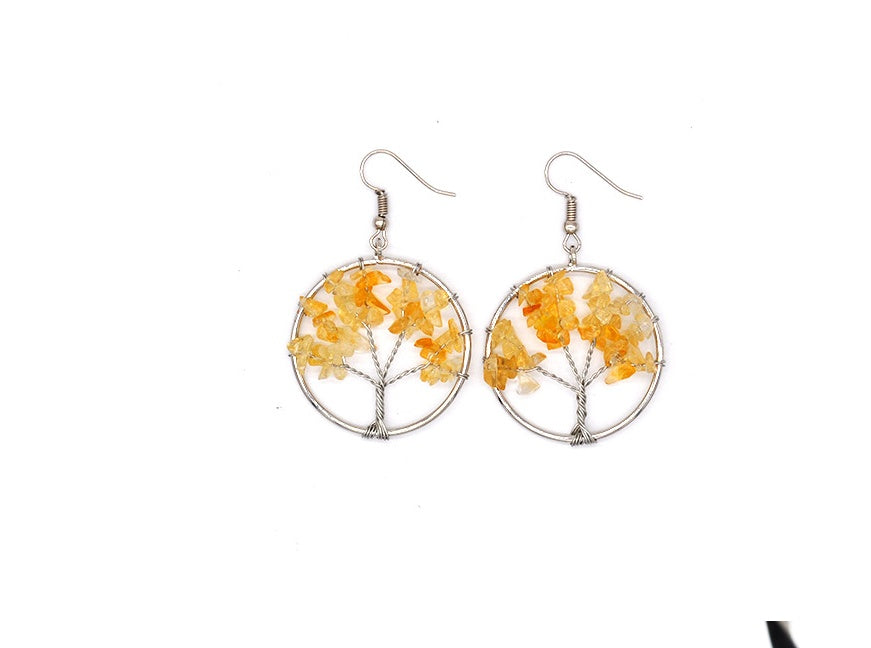 Natural Crystal Crushed Stone Tree Wishing Tree Earrings Crystal Tree Earrings Jewelry by edenista