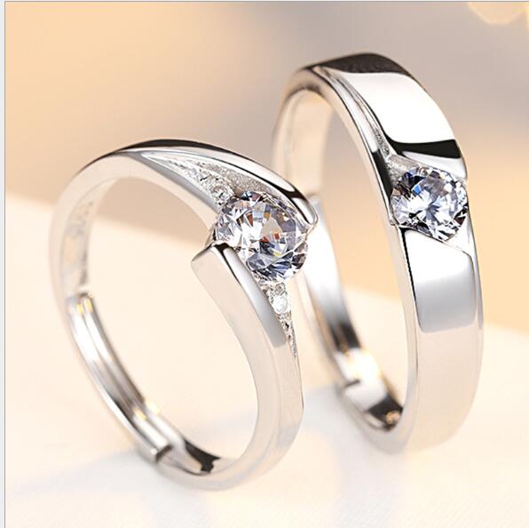 Simulation Diamond Ring Couple Rings A Pair of Live 925 Silver Men and Women Marriage Rings Lettering Rings Diamond Rings by edenista