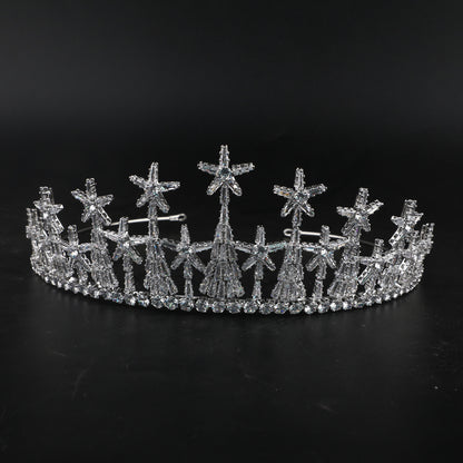 Zircon bridal crown by CJ, silver-tone tiara with crystal starburst accents