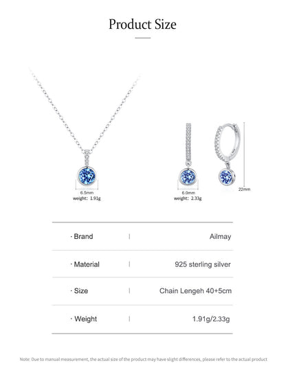 Women's sea blue artificial diamond necklace and earrings 2-piece set in 925 sterling silver, by cj