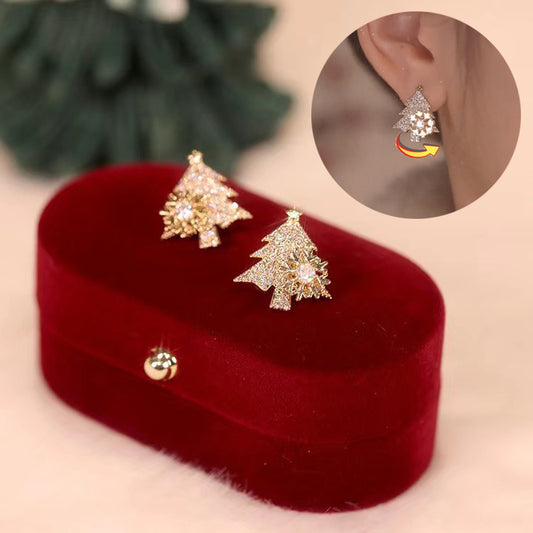 Rotatable Christmas Tree Earrings Shiny Rhinestone Snowflake Stud Earring New Year Xmas Festival Ear Jewelry Gifts Autumn And Winter by edenista