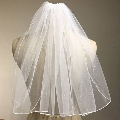Bridal short pearl veil, CJ white tulle with tiny pearl accents.