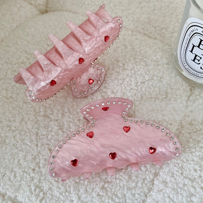 Exquisite Rhinestone Love Pink Grip Japanese And Korean Ins Sweet Girly Exquisite Back Head Shark Clip New Female by edenista