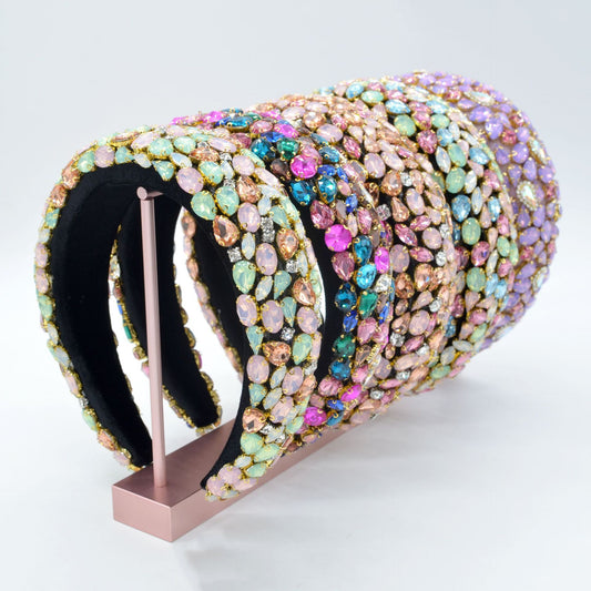 Rhinestone Gem Sponge Wide-brimmed Handmade Headband by edenista