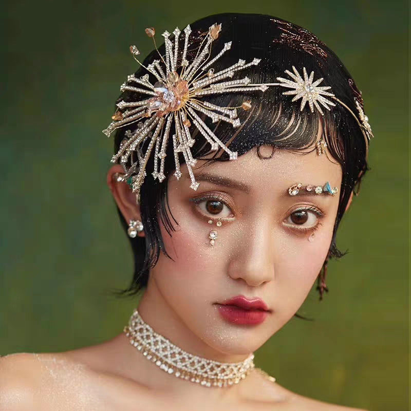 Bridal rhinestone headbands, CJ brand, two crystal sunburst hair accessories
