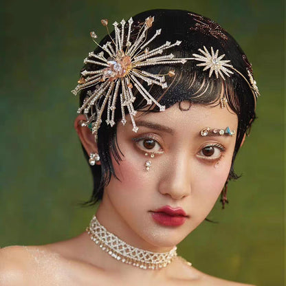 Bridal rhinestone headbands, CJ brand, two crystal sunburst hair accessories