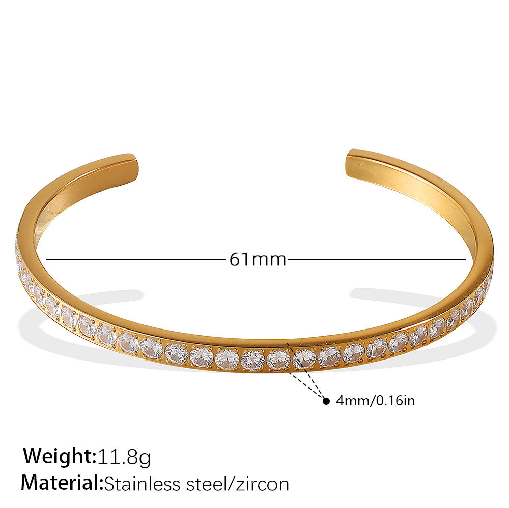 CJ Buckle bracelet open-end, gold-tone alloy with zircon crystals, 61mm length