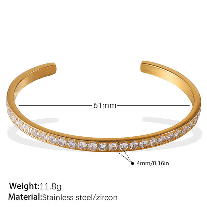 CJ Buckle bracelet open-end, gold-tone alloy with zircon crystals, 61mm length