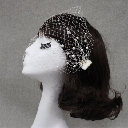 Bridal veil pearl mesh hair comb with large-hole netting and pearl beads