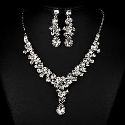 Wedding jewelry set: CJ imported clear crystal necklace and matching teardrop earrings