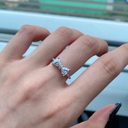 S925 Sterling Silver Bow Women's Ring with clear stones