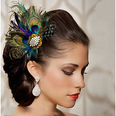 Peacock feather diamond hairpin bridal headdress by edenista