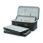Jewelry storage box by edenista, black exterior with light blue interior and pull-out tray