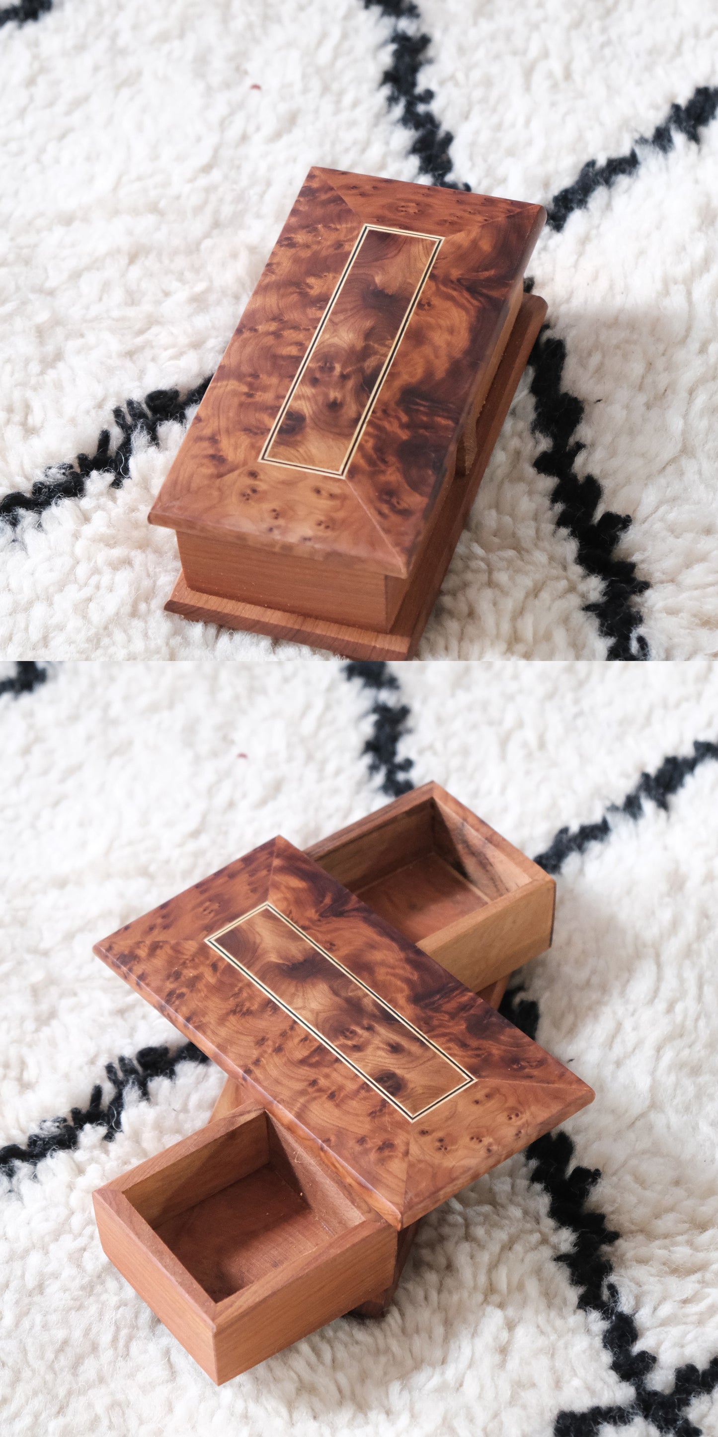 Moroccan handmade rotating wooden jewelry box by edenista, burl wood finish