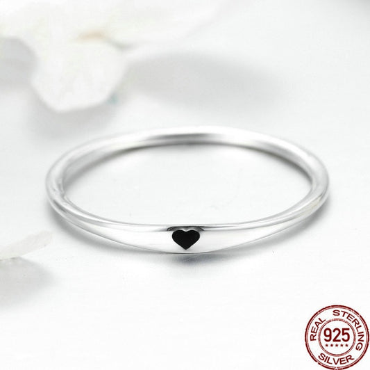 925 Sterling Silver Round Circle Pure Finger Ring Simple Heart Engrave Rings by edenista