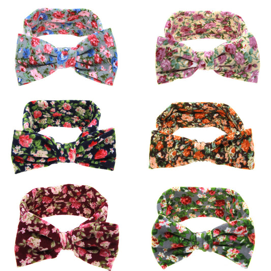 Floral children hairbands set of 6 with bow accents in assorted colors, cj brand