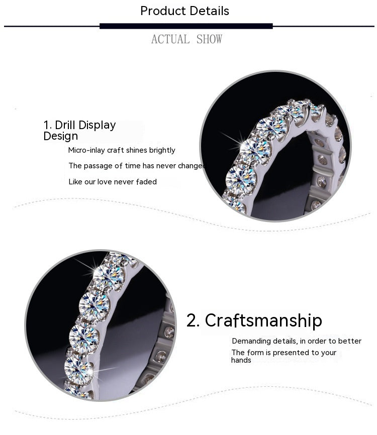 S925 Sterling Silver Moissanite Full Diamond Simple Stackable Ring by edenista