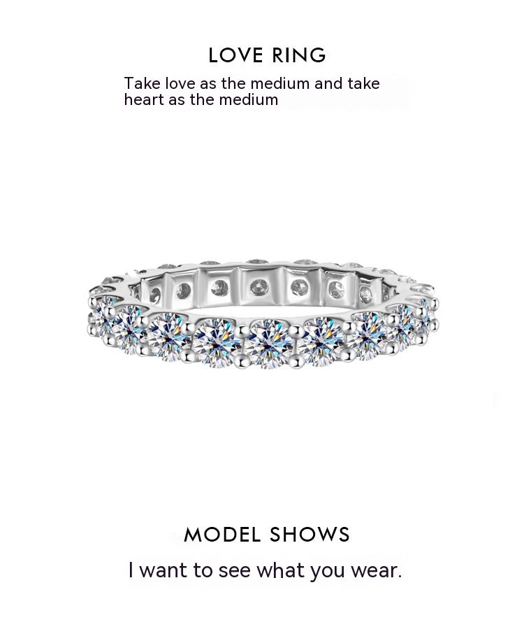S925 Sterling Silver Moissanite Full Diamond Simple Stackable Ring by edenista