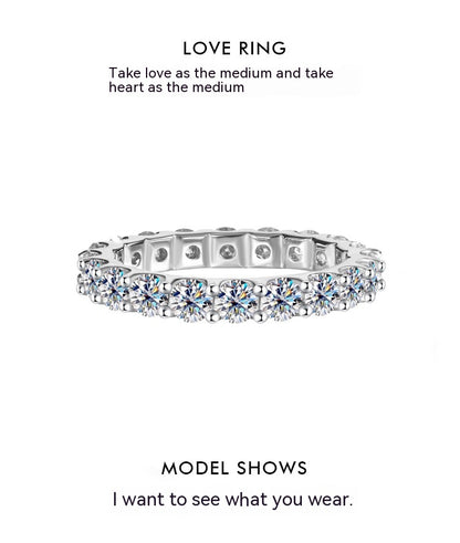 S925 Sterling Silver Moissanite Full Diamond Simple Stackable Ring by edenista