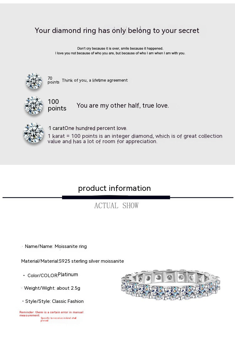 S925 Sterling Silver Moissanite Full Diamond Simple Stackable Ring by edenista