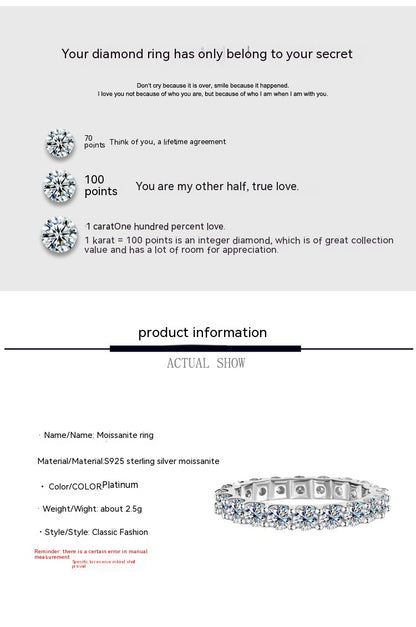 S925 Sterling Silver Moissanite Full Diamond Simple Stackable Ring by edenista