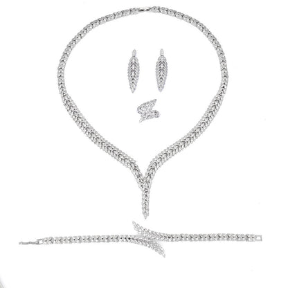 cj 3A Zircon 4-piece jewelry set: necklace, bracelet, ring and earrings with clear crystals