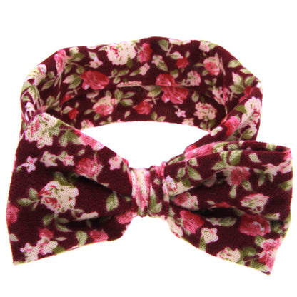 Floral children's hairband with bow in burgundy velvet floral print