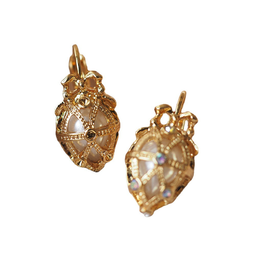 Vintage Easter Egg Bow Pendant Pearl Earrings Hollow Out by edenista