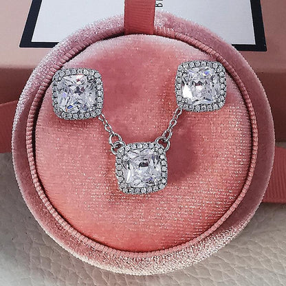 Square Ornament Luxury Ear Stud Necklace by edenista