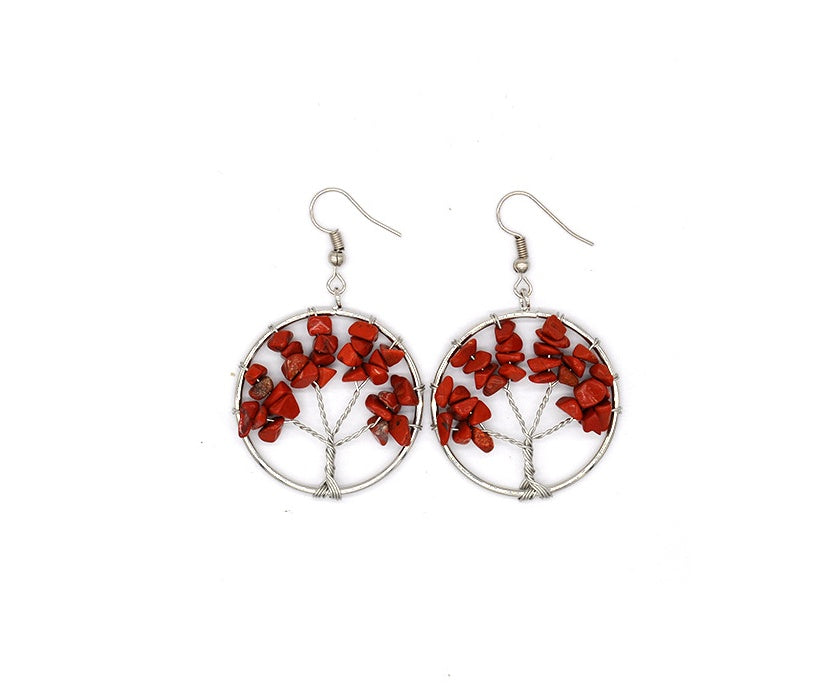 Natural Crystal Crushed Stone Tree Wishing Tree Earrings Crystal Tree Earrings Jewelry by edenista