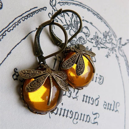 Fashion Jewelry Women's Earrings Hanging Vintage Dragonfly Pendant Earring Boho Chakra Blue Moonstone Drop Earrings For Women Wedding Charm Ethnic Jewellery by edenista