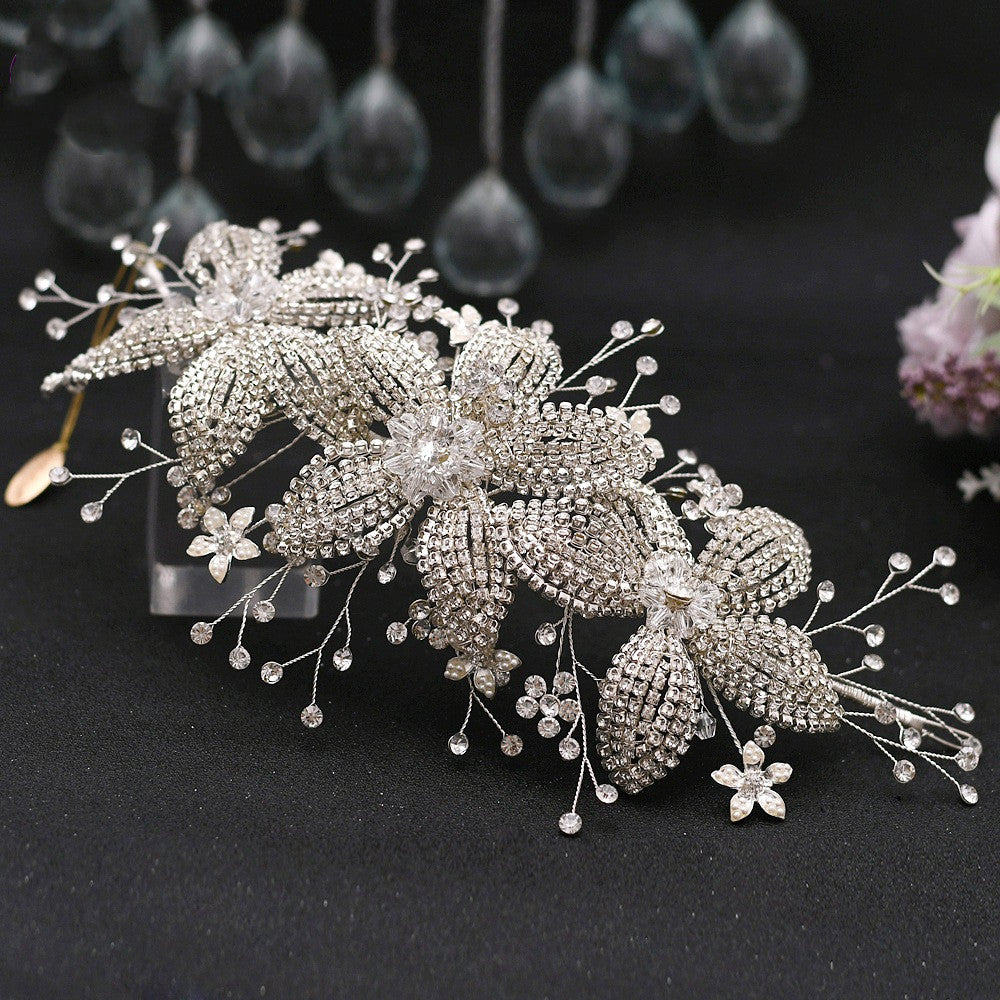 Flower rhinestone bridal hair band by cj, silver-tone with crystal floral accents