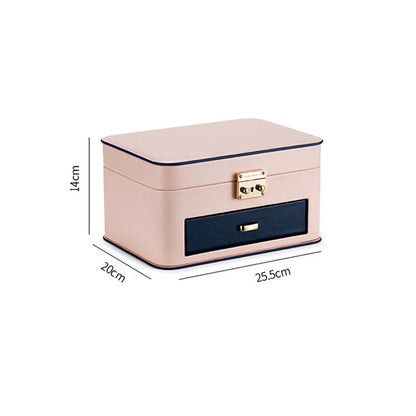 edenista jewelry storage box in blush pink with navy front drawer and gold latch