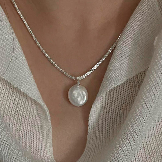 S925 Sterling Silver Baroque Pearl Necklace by edenista