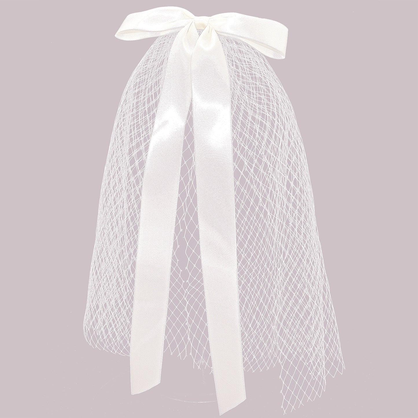 Ladies Fashion Ribbon Bridal Veil Short CJ, white netting with satin ribbon bow
