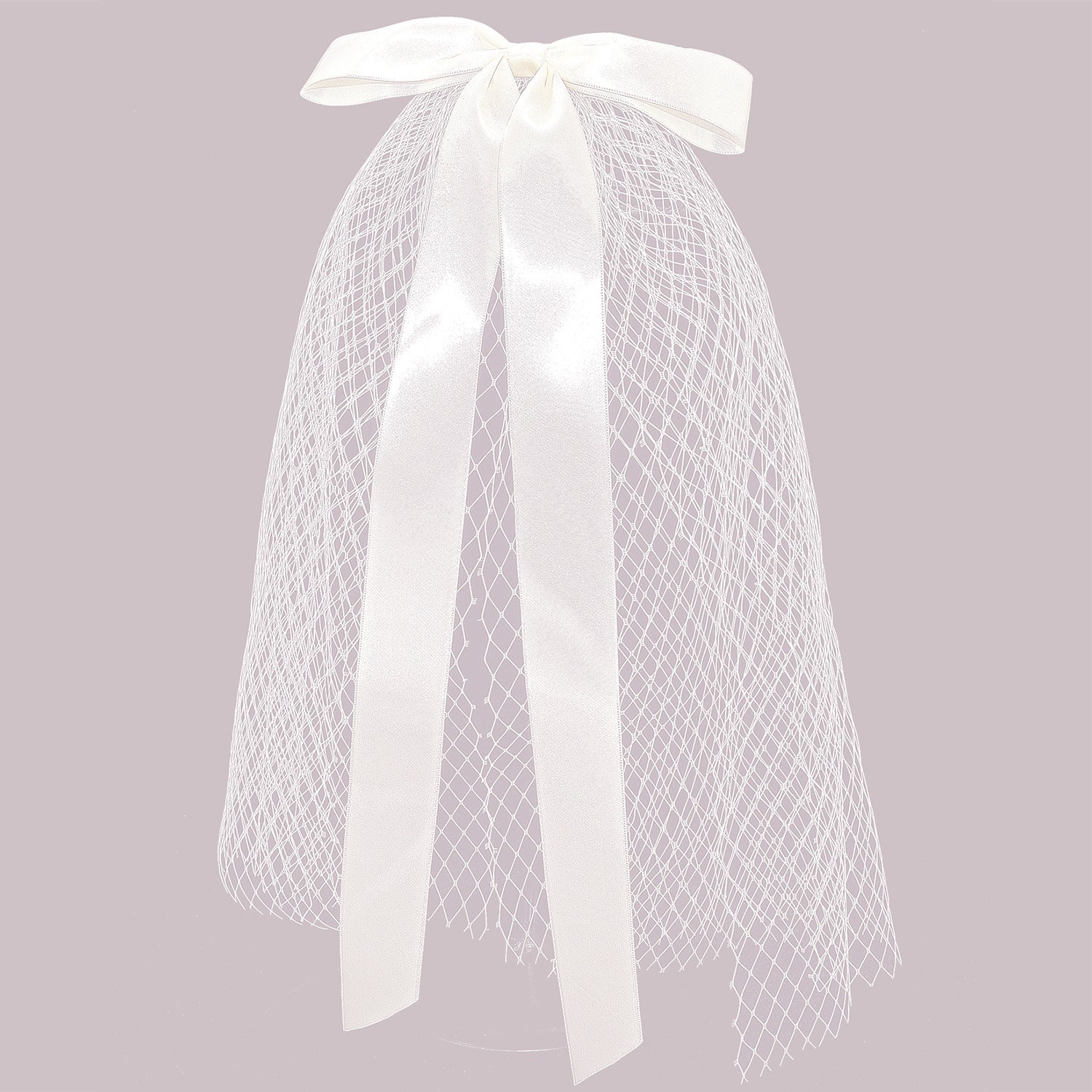 Ladies Fashion Ribbon Bridal Veil Short CJ, white netting with satin ribbon bow