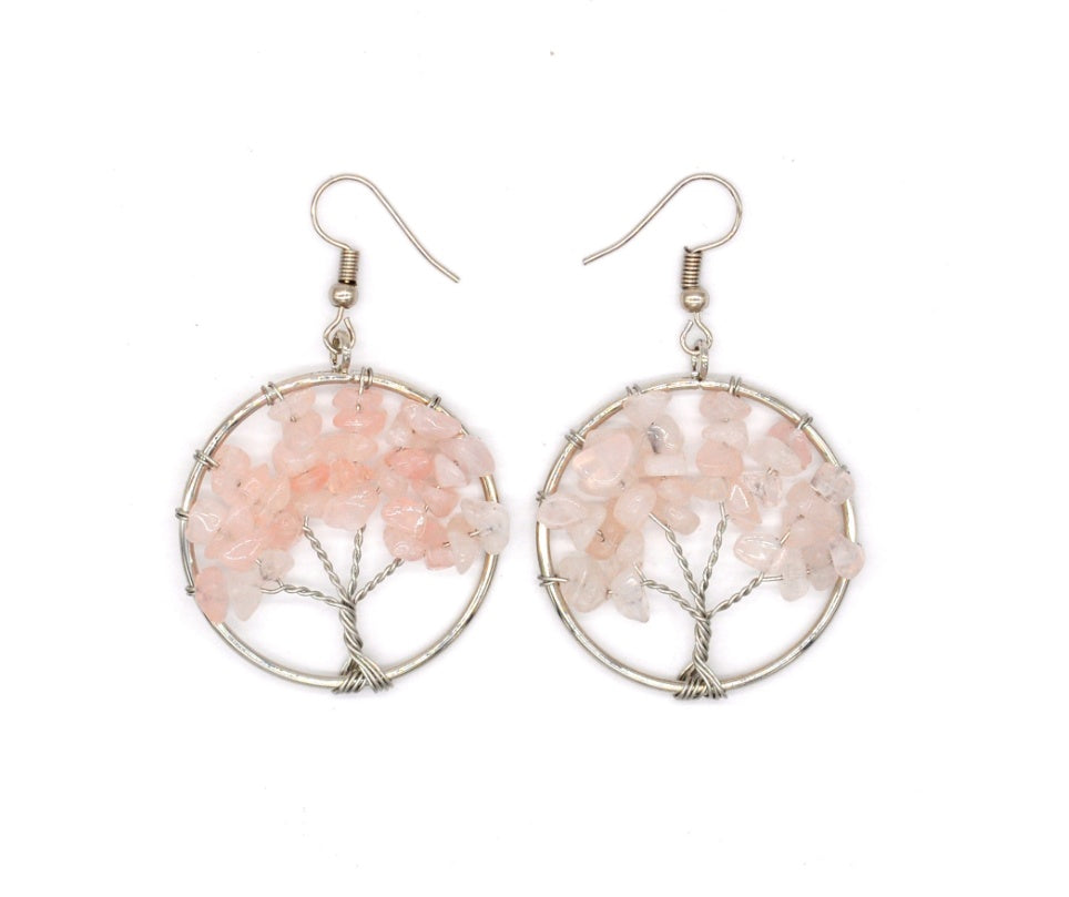 Natural Crystal Crushed Stone Tree Wishing Tree Earrings Crystal Tree Earrings Jewelry by edenista
