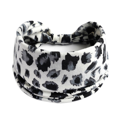 Yoga headband by cj in bohemian leopard print with absorbent fabric