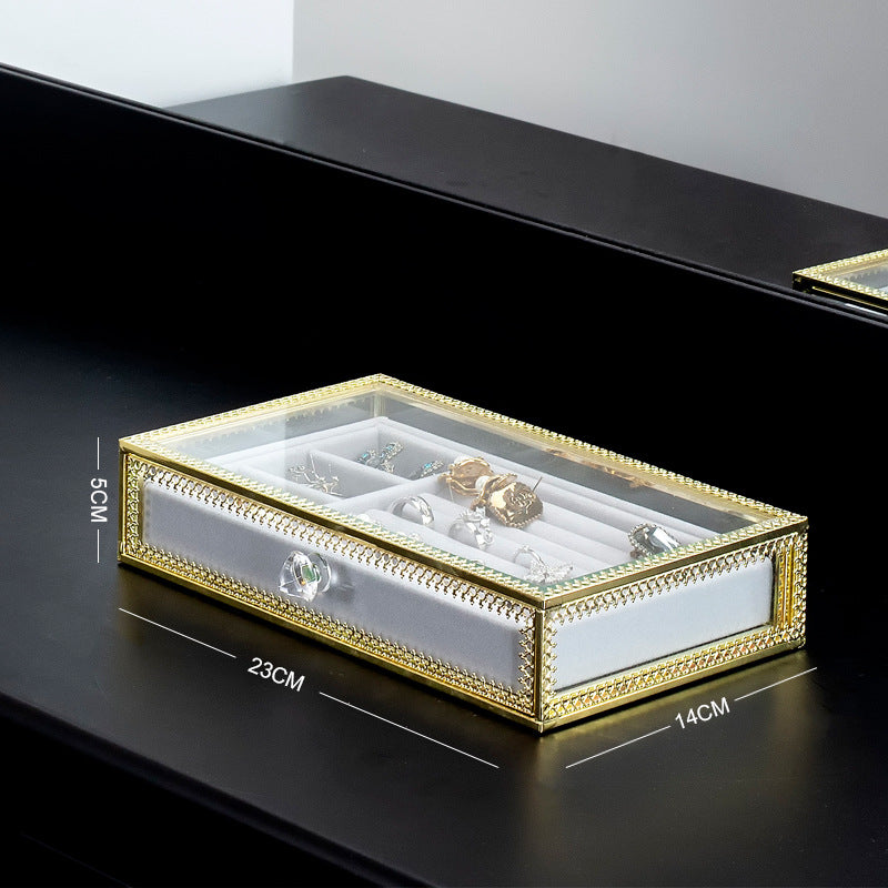 edenista copper-edge glass jewelry storage box with clear lid and white divided compartments 23x14x5 cm