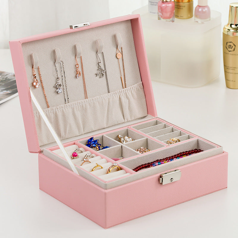 edenista pink jewelry storage box with 6 hanging necklaces and segmented compartments for rings and bracelets